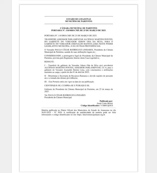 01 Vereador de Parintins é denunciado por nepotismo ao empossar irmão em cargo comissionado