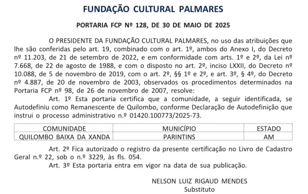 A-Baixa-e-Quilombo-Fundacao-Palmares-reconhece-Baixa-da-Xanda-como-o-primeiro-quilombo-de-Parintins-2-1024x644 Fundação Palmares reconhece Baixa da Xanda como primeiro quilombo de Parintins